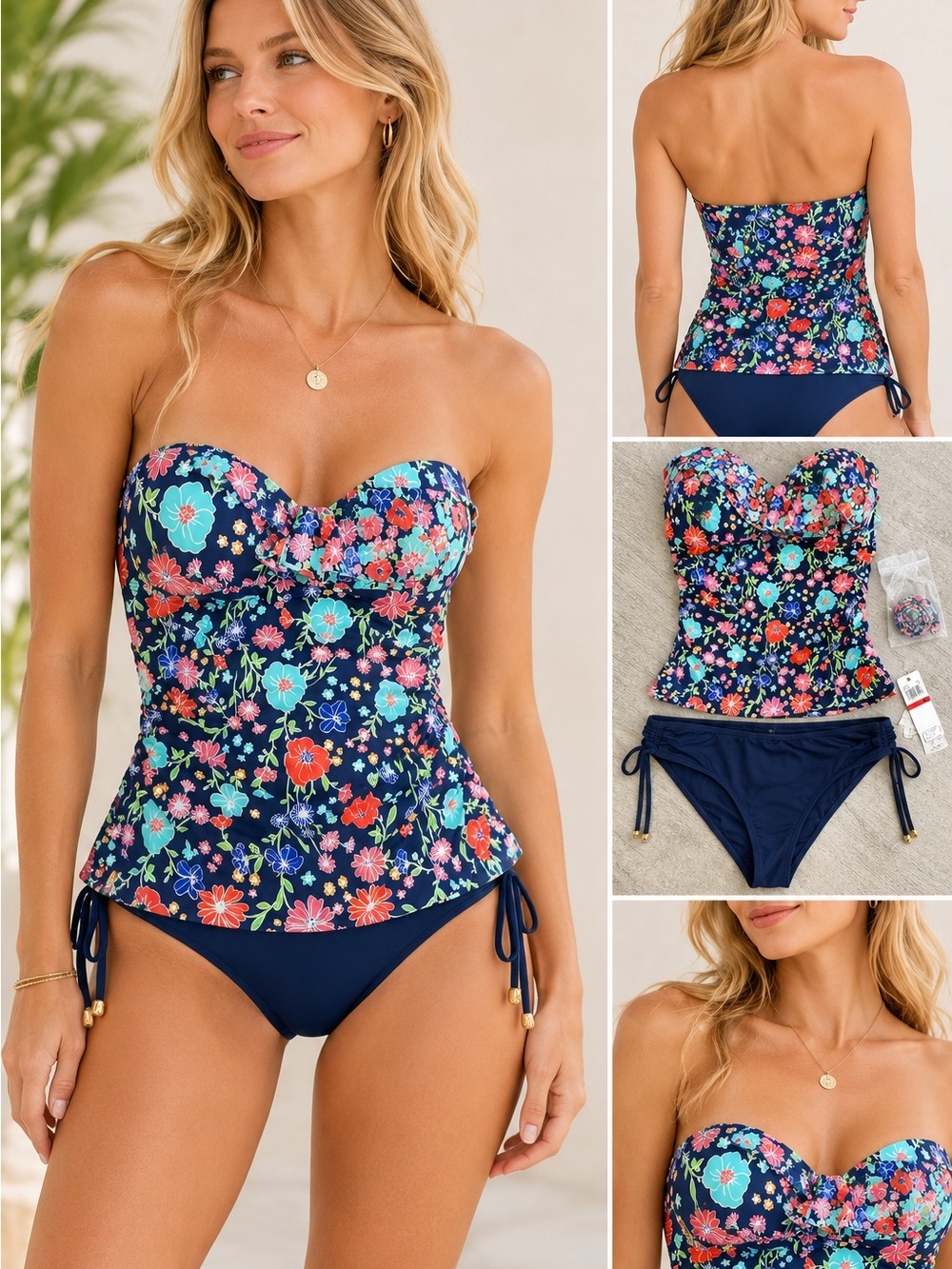 Navy Floral Tankini Set - Navy & Multi Floral Top size Small bottom XS - Picture 11 of 11
